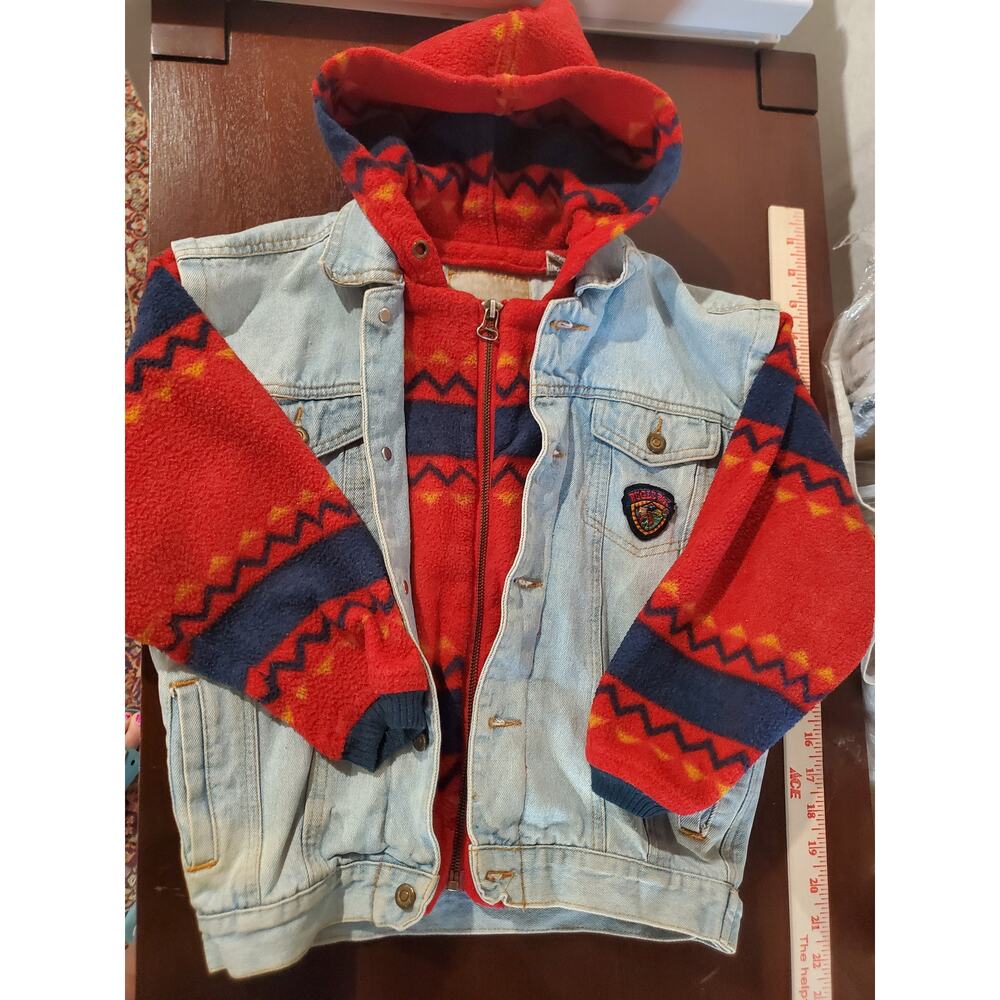 Vtg 90s Bugle Boy Denim Fleece Hooded Jacket Youth Little Boy Size XL Southwest - Picture 5 of 9